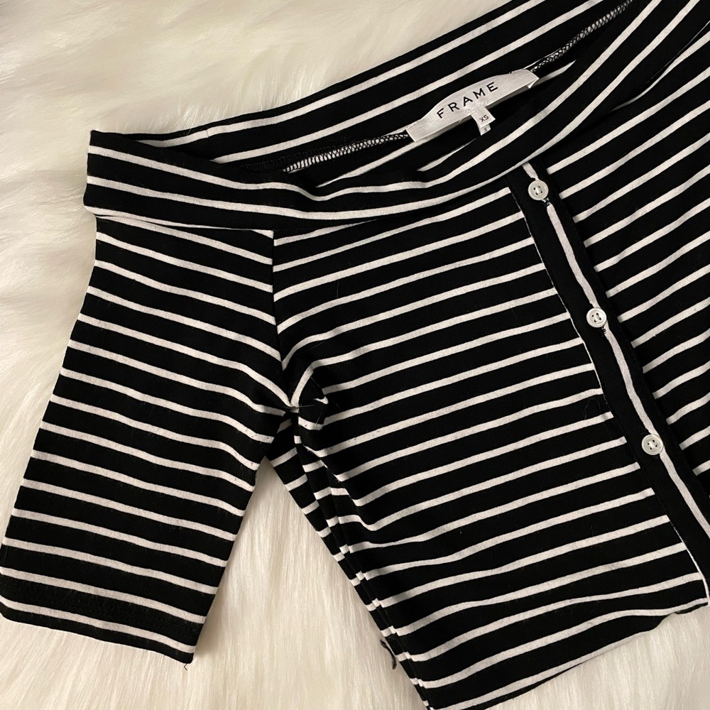 Frame Off-The-Shoulder Button-Front Striped Tee - image 3
